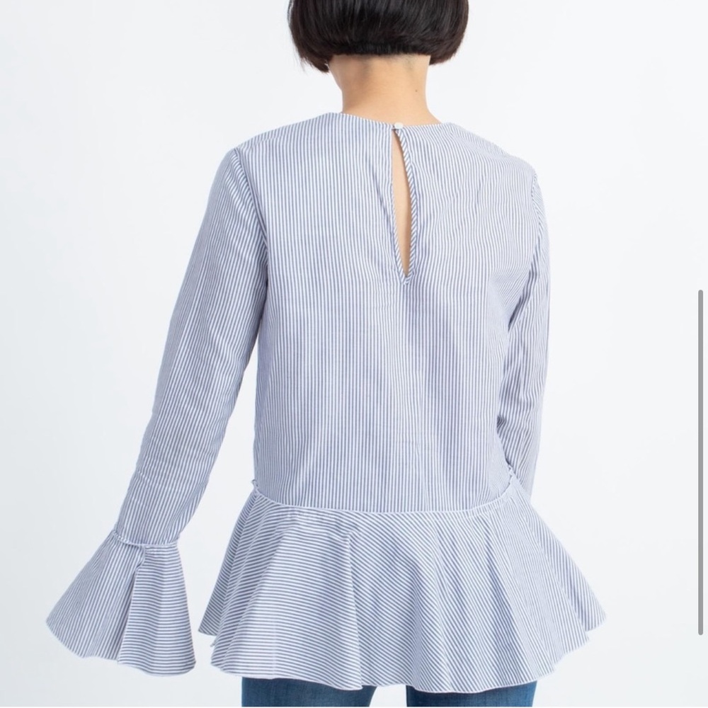 Theory Lexanda Cotton Striped Peplum Top Long Sleeve Ruffle Shirt Blouse Small - Picture 3 of 13
